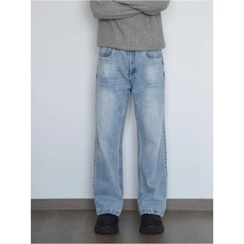 HFB【小个子特制裤长】美式通勤水洗蓝猫絮直筒显高修身牛仔裤YZK35