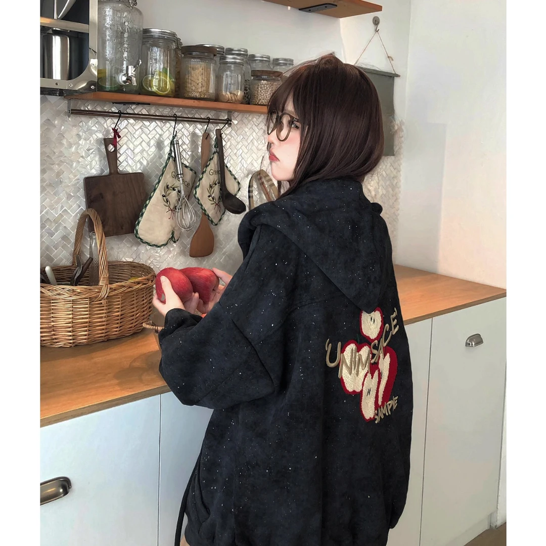 贝贝衣橱定制美式满天星连帽开衫卫衣外套女宽松2025新款情侣上衣