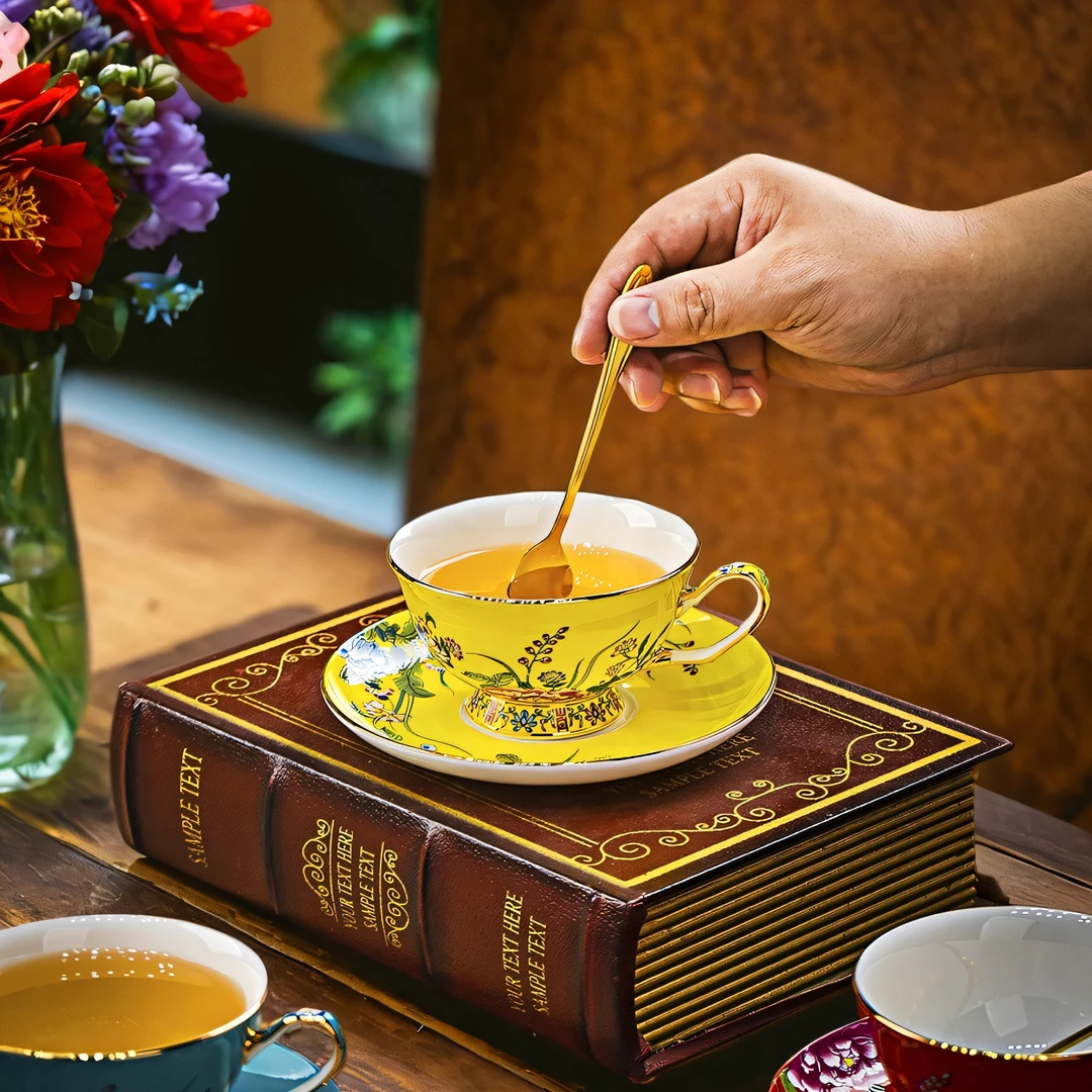 景德镇精致金边珐琅彩陶瓷咖啡杯杯碟勺子组合乔迁结婚礼品杯