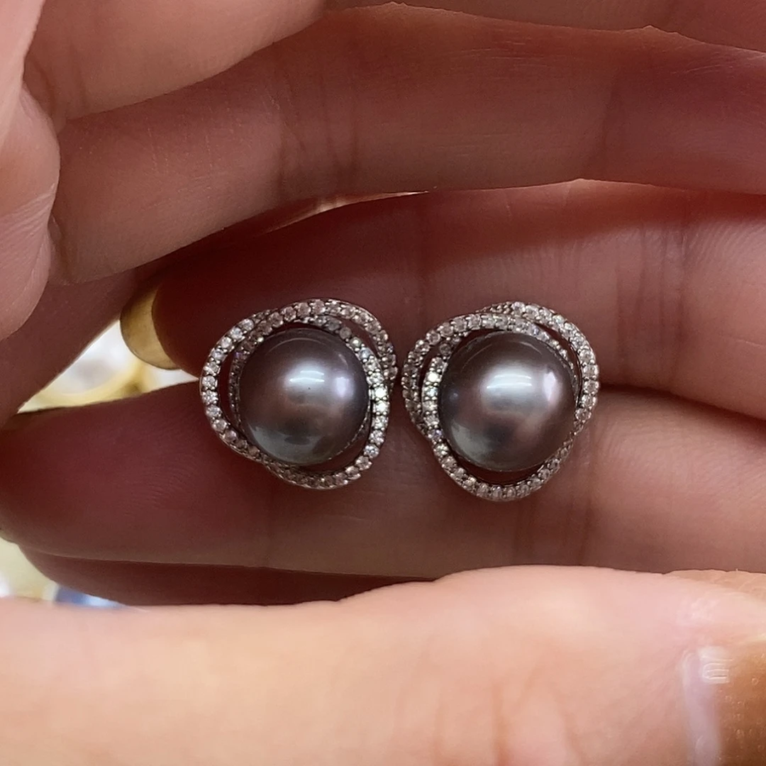 海水珍珠耳饰银S925镶嵌