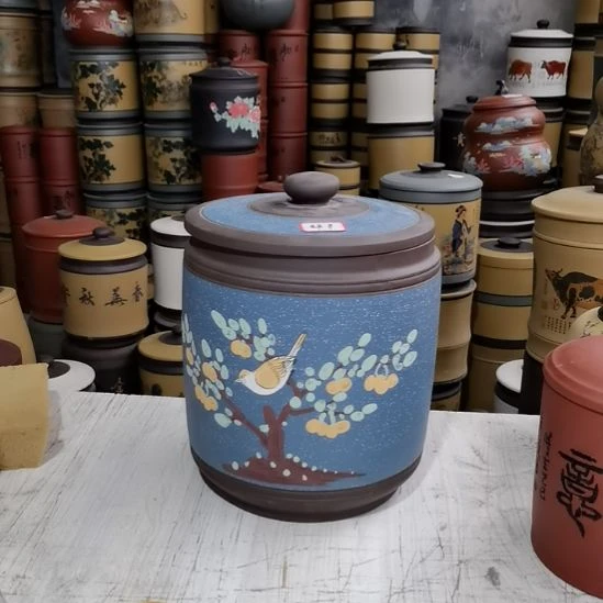 紫砂茶叶罐八饼装茶叶罐花鸟款41