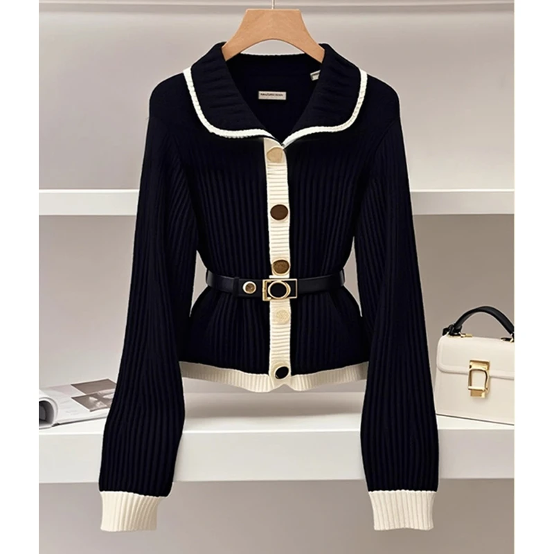 法式轻奢黑色针织开衫女早秋新款气质小众设计感减龄显瘦毛衣上衣