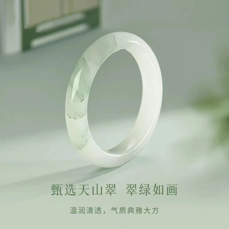 天然新疆天山翠手镯飘花玉手镯女新品时尚手镯正品