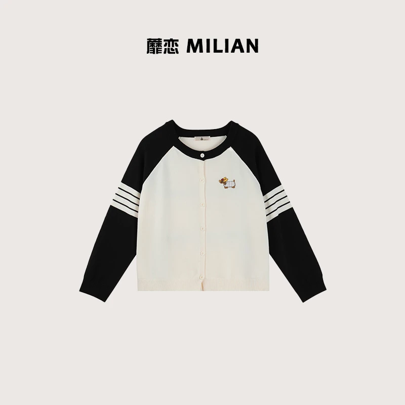 【巧克力】春新款大码女装200斤胖mm贴布小狗撞色针织开衫-F355