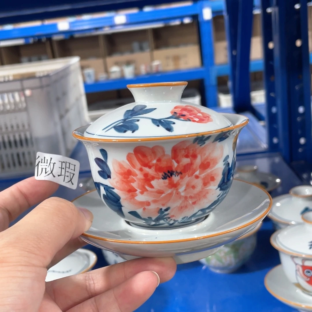 釉下手绘茶具微瑕