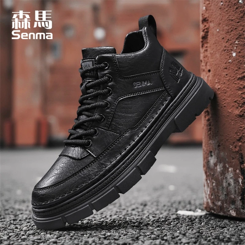 森马正品马丁靴男款春秋款男士工作上班休闲皮鞋软底防滑高帮男鞋