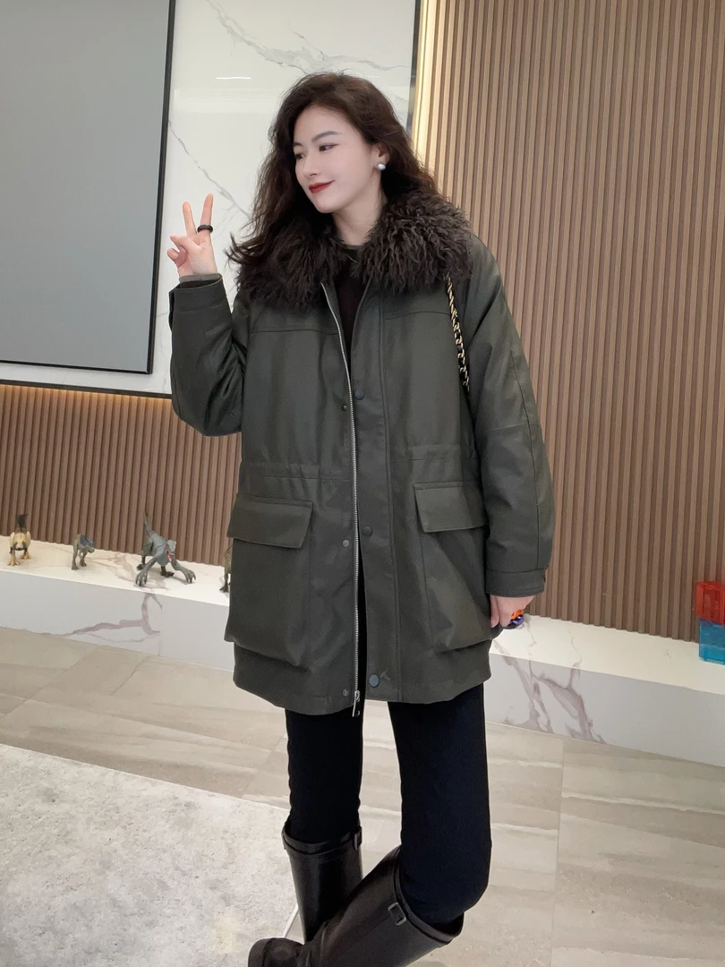 2025-春秋真皮翻领修身常规纯色气质减龄时尚外套-8873