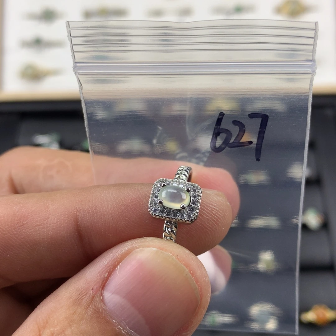 翡翠银S925镀金镶嵌戒指627