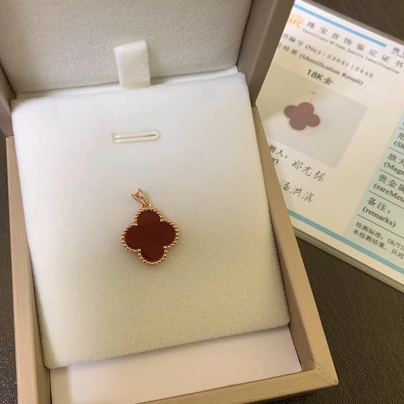 18k金AU750真金四叶草吊坠项链玫瑰金不掉色坠子锁骨链送女友礼物