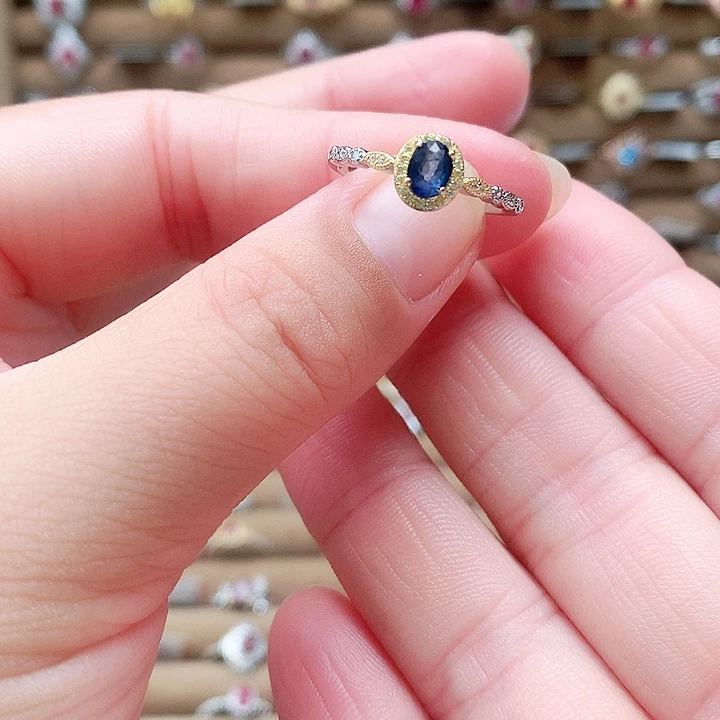 戒指蓝宝石银S925镶嵌