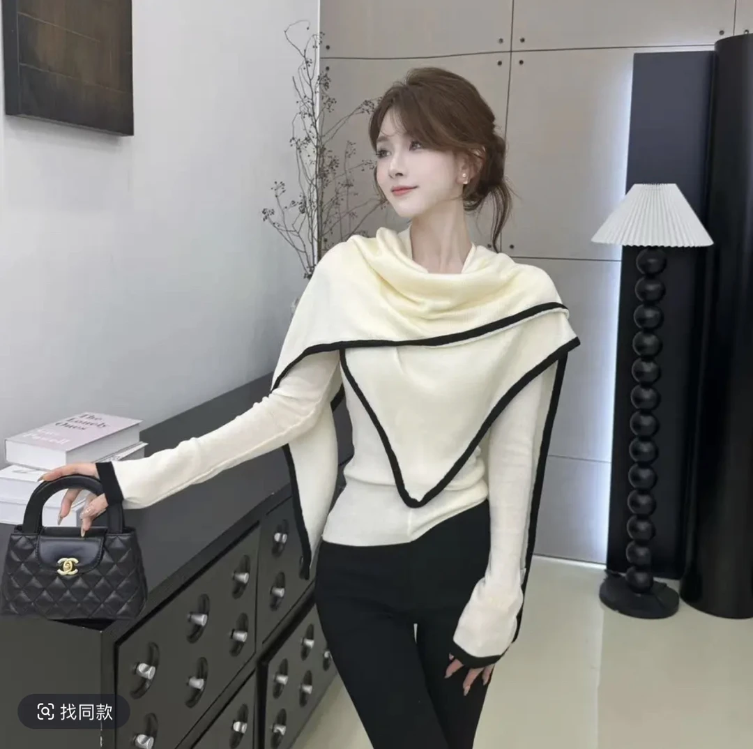 【穿搭小达人】小众设计感真两件三角披肩一衣三穿百搭时尚针织上衣