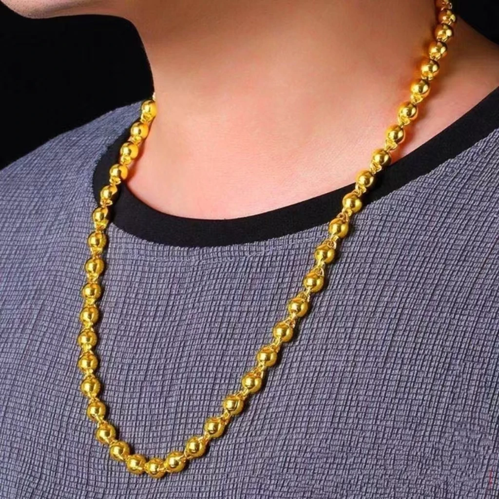 铜合金项链 【6mm光面佛珠项链】金色光感佛珠项链