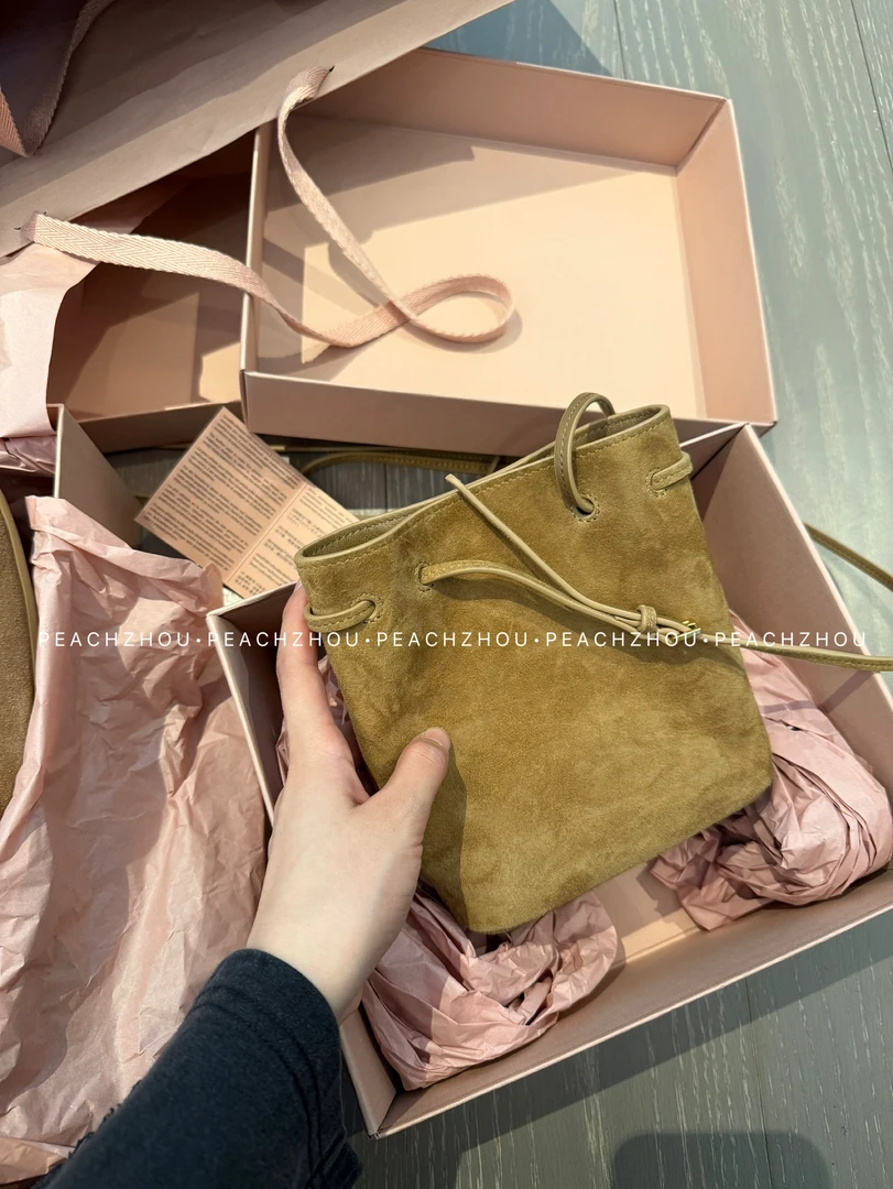 『PEACHZHOU』反绒羊衿皮Miu系福袋通勤百搭单肩斜挎mini小水桶包