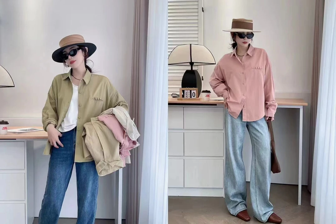 春秋新款款翻领单排扣斜纹衬衫长袖衬衣女春新款休闲百搭上衣