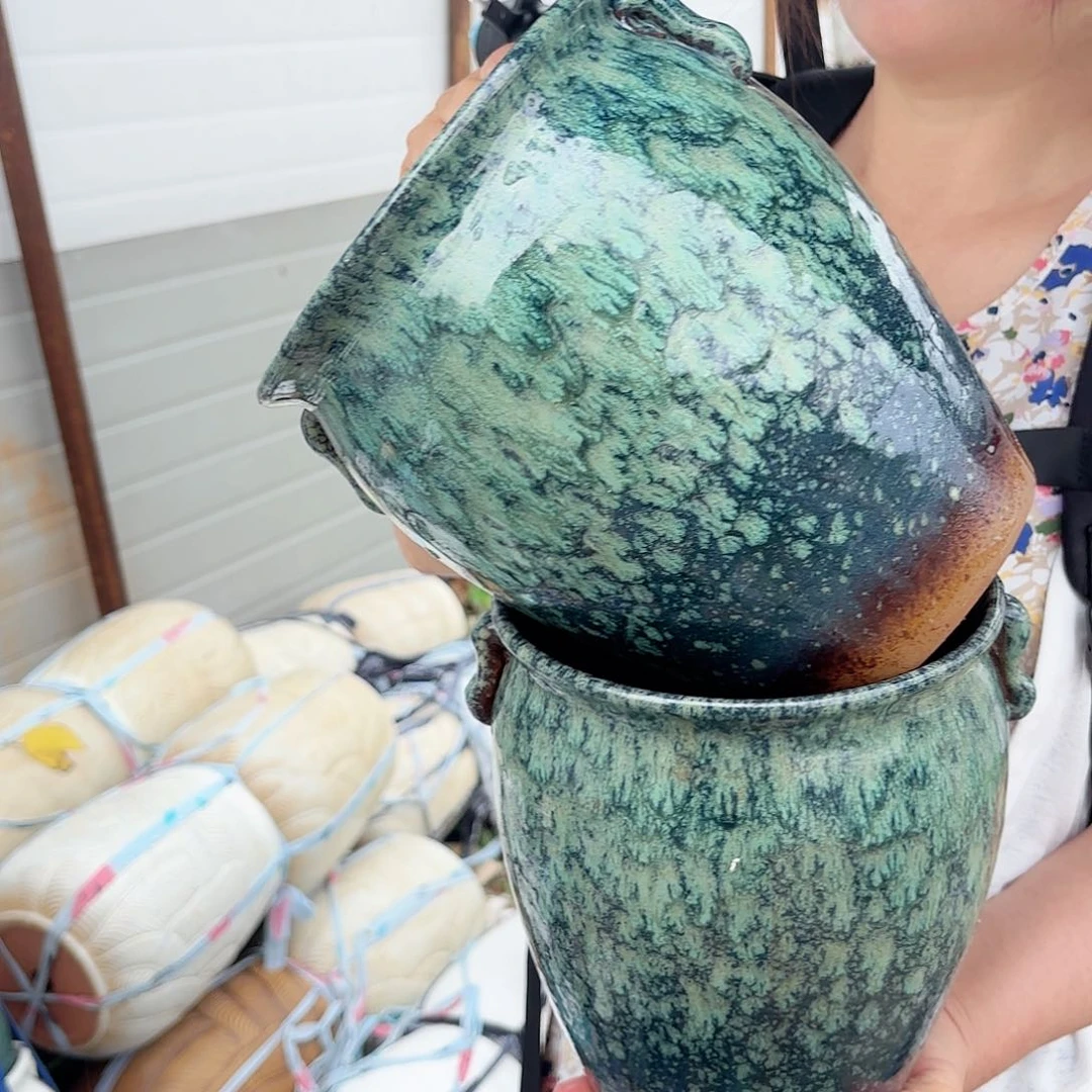 紫砂花盆绿耳瑕疵不挑两个口径17*21