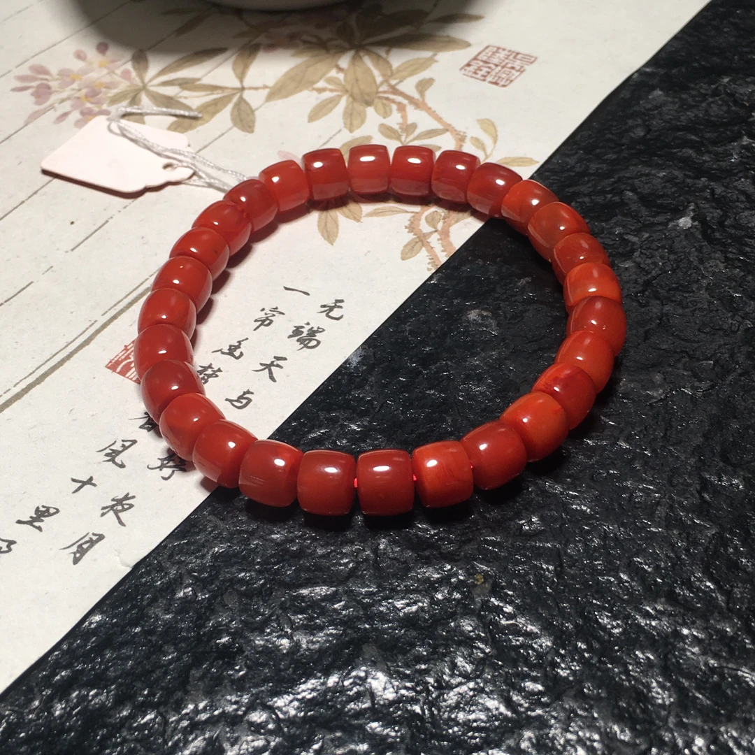 【朱锦南红】天然川料南红玛瑙单圈老型手串简约百搭显白7.5mm18.9g