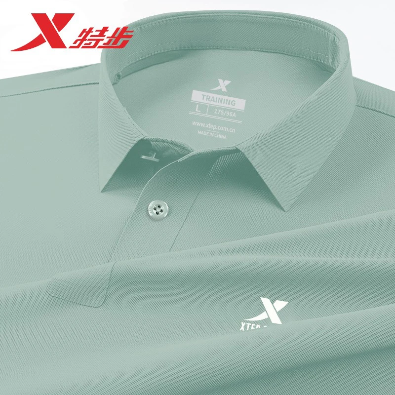 特步短袖T恤男POLO衫夏季冰丝透气翻领休闲男速干宽松运动半袖t