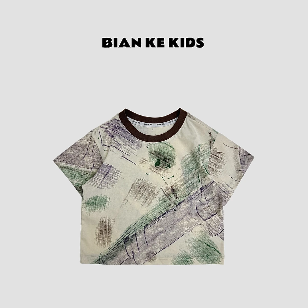 新款夏季儿童品牌透气吸汗满印T恤B2505