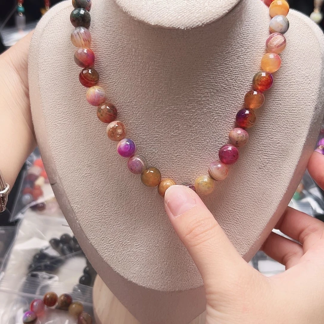 玛瑙/玉髓未镶嵌珠宝半成品t168 10m 彩玛瑙一条