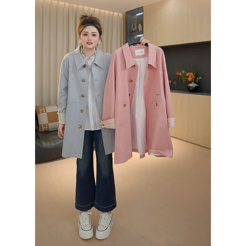 【胖佳佳】现货~乘风而来 高品质风衣外套秋季蕾丝拼接H625T14072