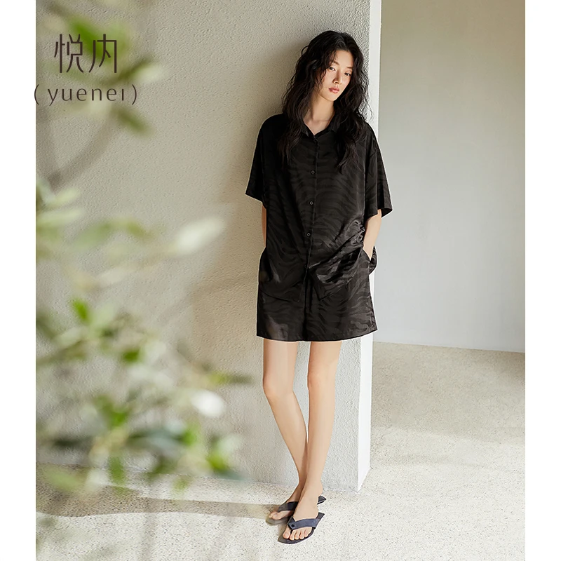 悦内凉感睡衣女士夏季夏天冰丝缎面短袖短裤家居服丝绸轻奢高级感