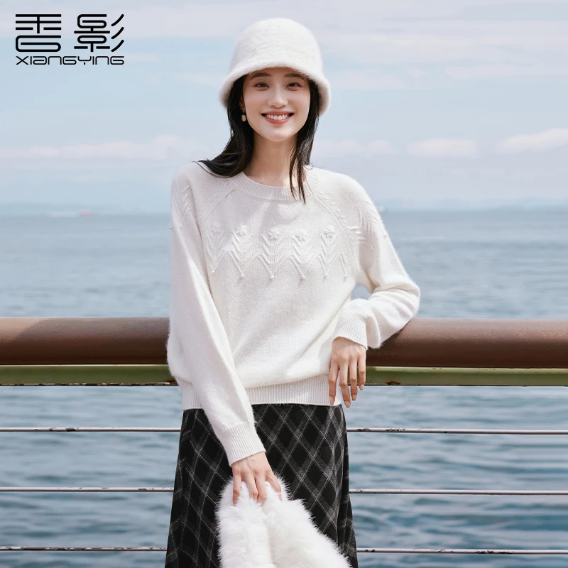 【丽公主专属】Z85W864针织衫 香影米白色套头针织衫女冬季新款钉珠