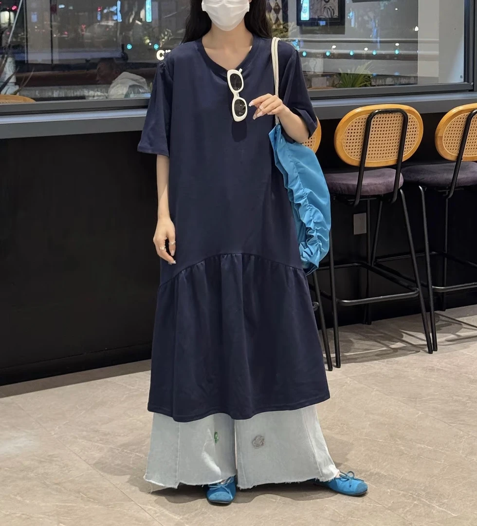 芭蕾黑巧～泡泡袖小个子T恤裙宽松显瘦短袖连衣裙鱼尾裙