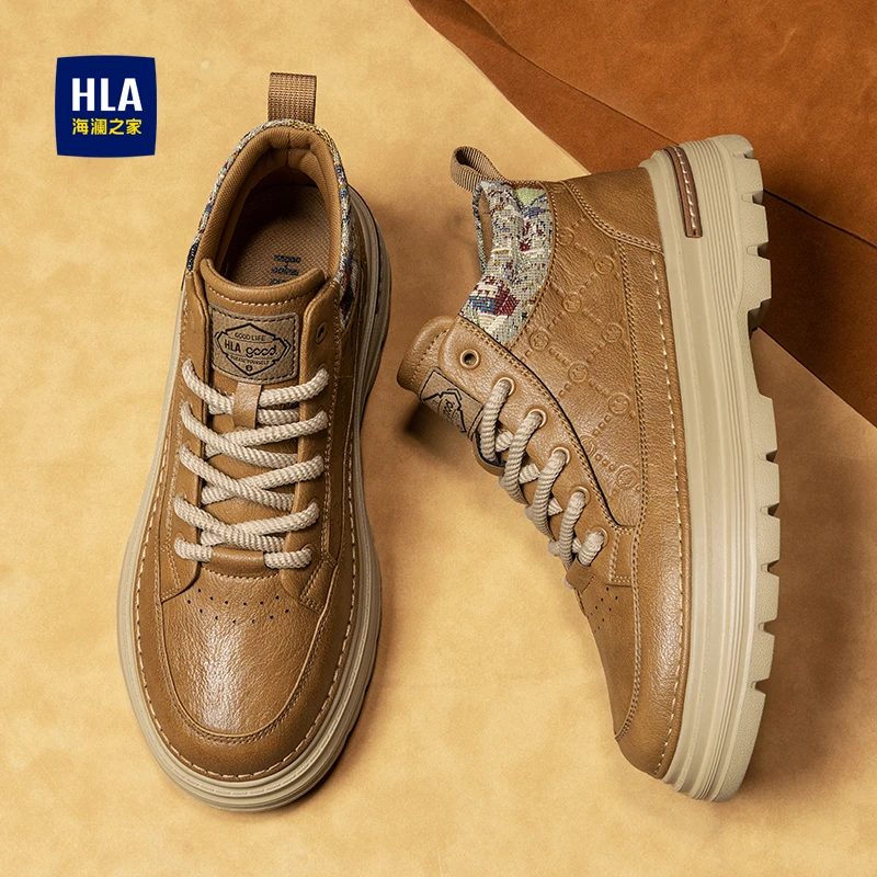 HLA/海澜之家男鞋新款秋季时尚英伦都市拼接厚底工装鞋百搭复古