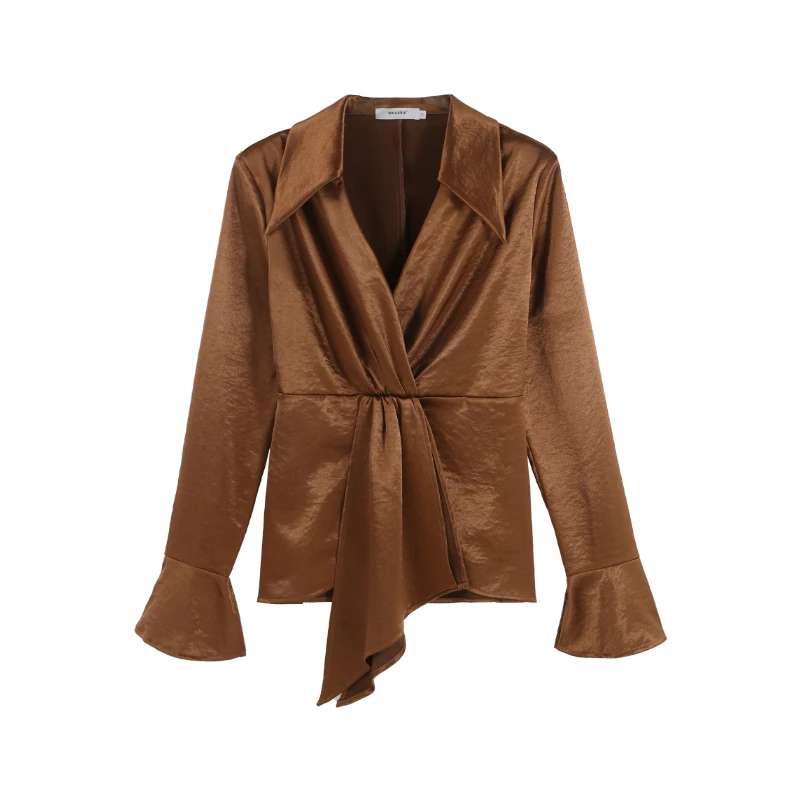 【京京】韩版修身系带衬衣休闲气质长袖衬衫HBZC621158