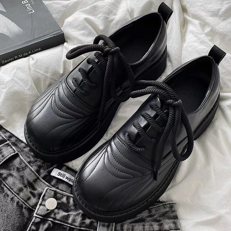德比鞋男款cleanfit百搭复古英伦风黑色厚底系带圆头商务休闲皮鞋
