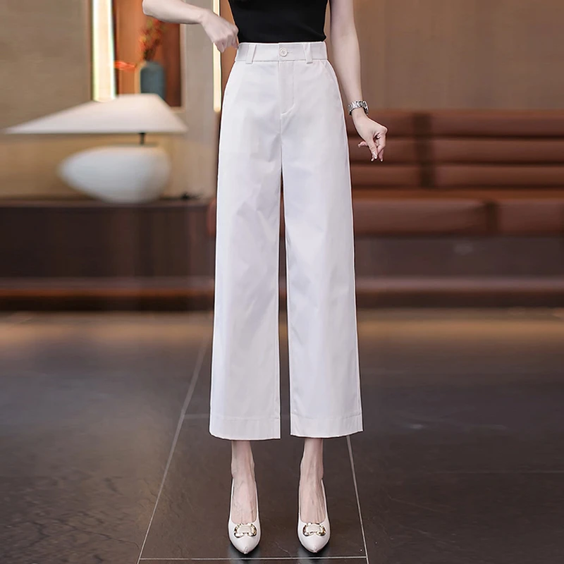 米白色裤子女2025新款西装阔腿裤夏季薄款高腰显瘦时尚百搭直筒裤