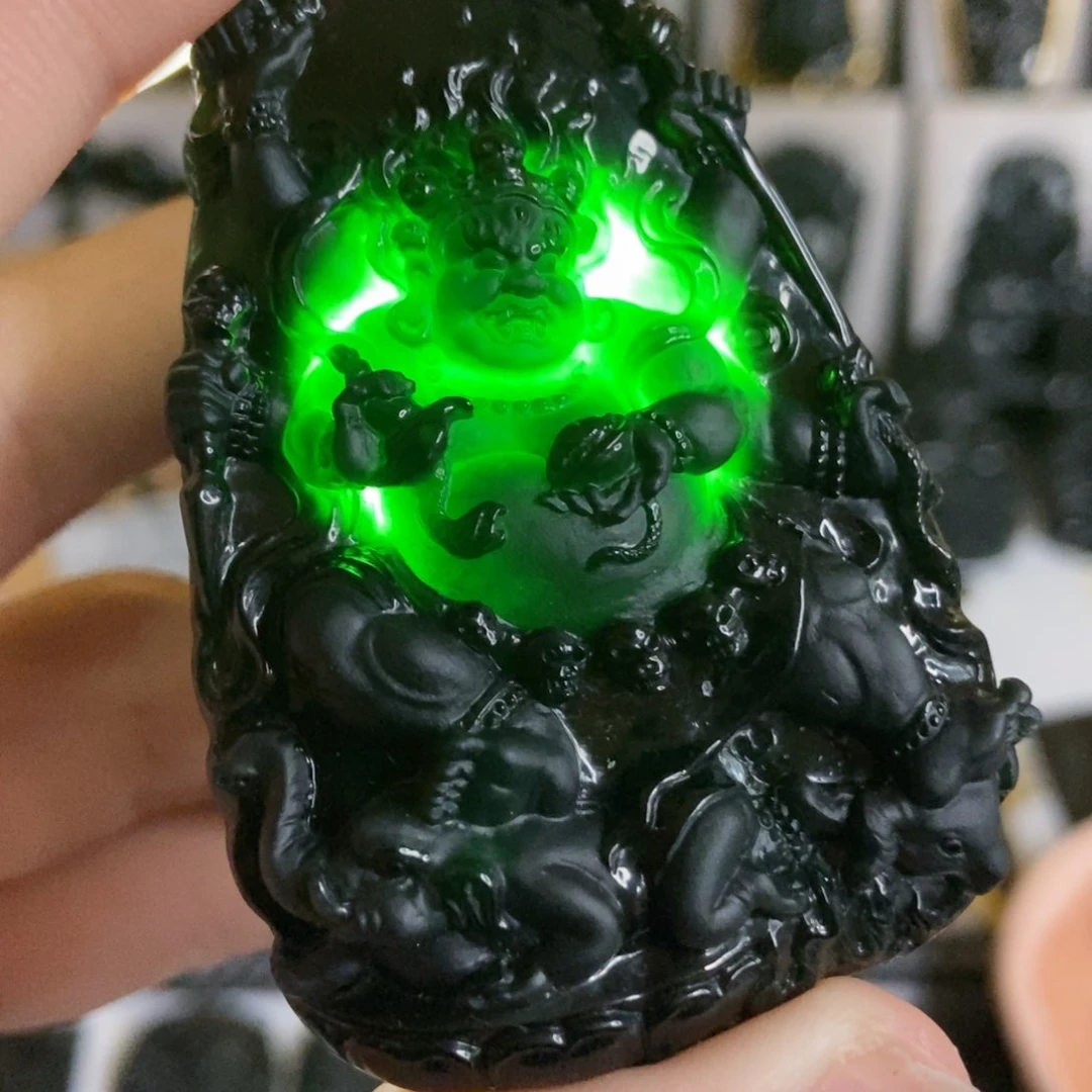 颈饰未镶嵌翡翠@**哥缅甸A货墨翠大黑天