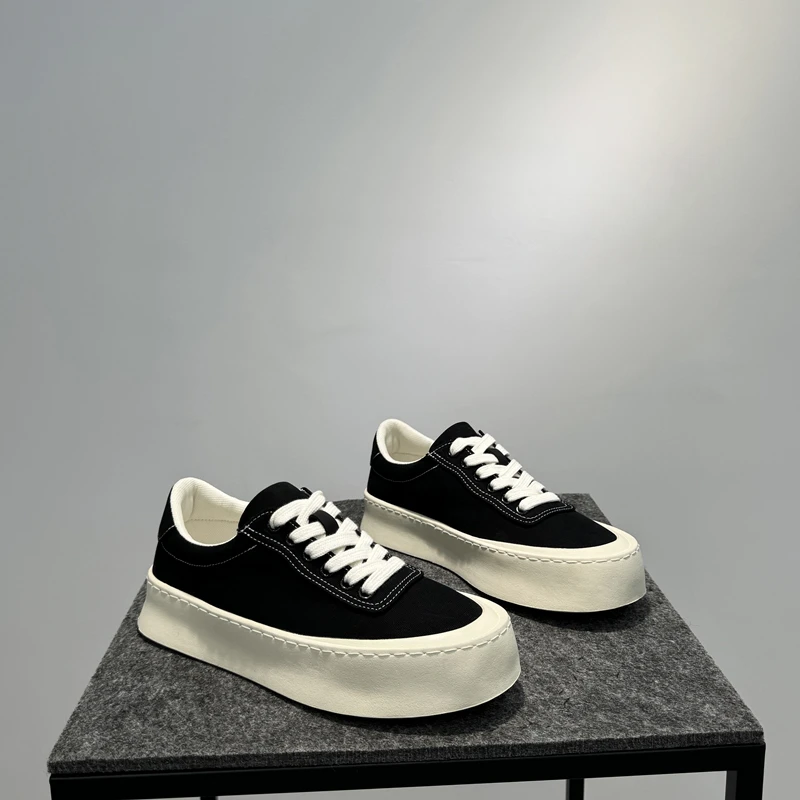 okkdey板鞋男款帆布透气休闲鞋潮流百搭厚底增高鞋低帮系带布鞋