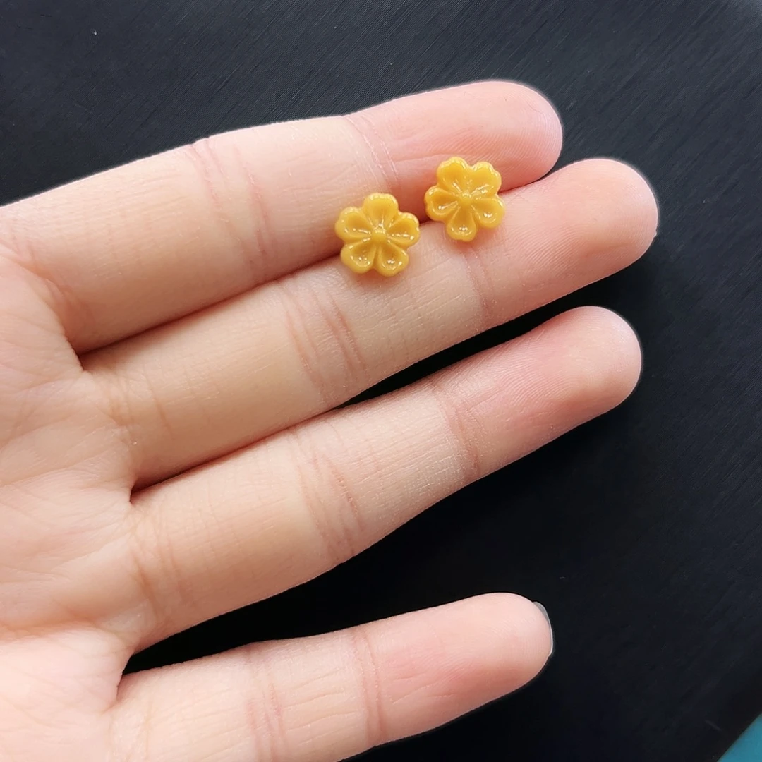 琥珀银S925镶嵌耳饰精品花朵耳钉