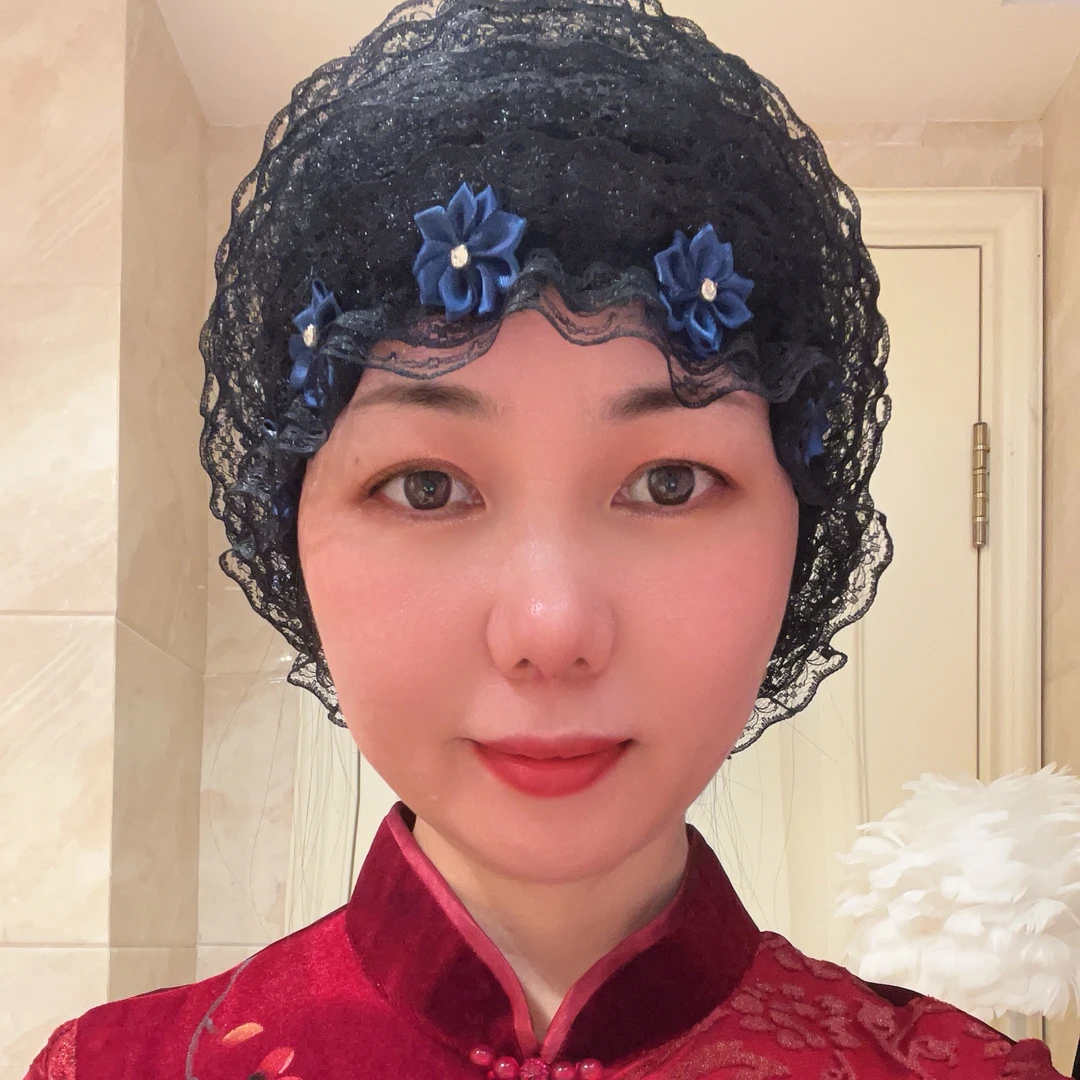 遮白发蕾丝帽透气好看舒适中老年妈妈奶奶帽子保暖带小花洋气时尚