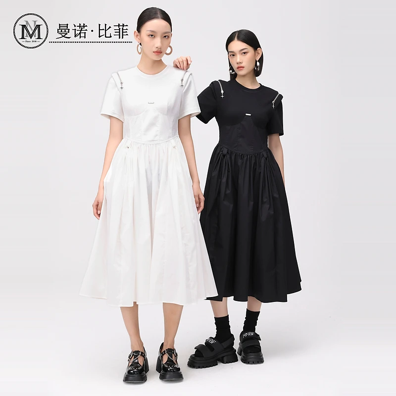 【高高甄选】拼接短袖T恤收腰连衣裙MFBL122324