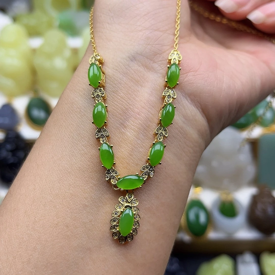 和田玉银S925镶嵌项链