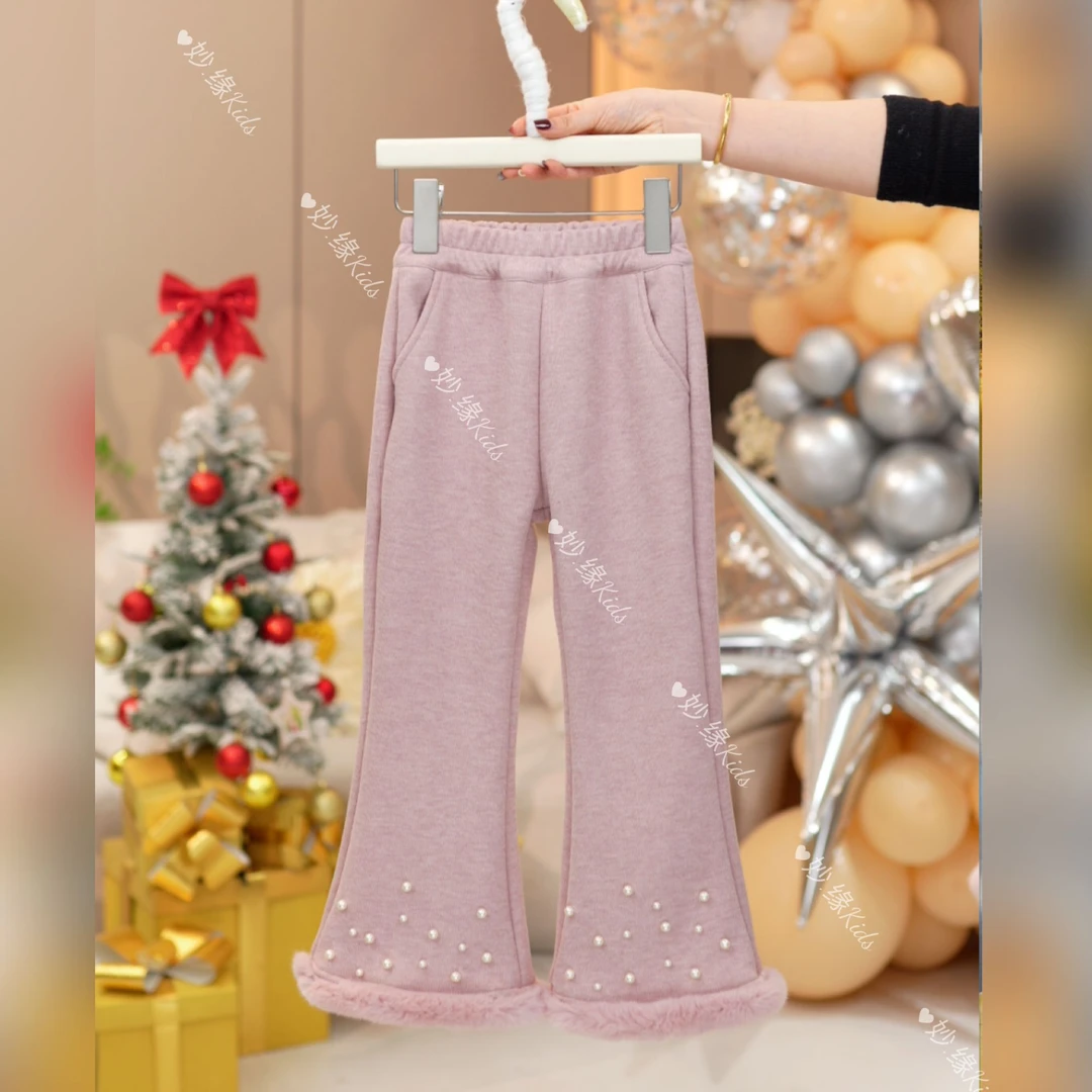 女童喇叭裤儿童冬季2024新款洋气简约加绒加厚保暖休闲裤
