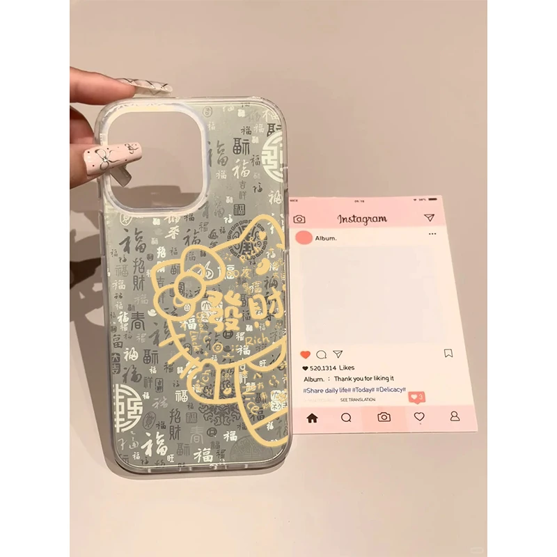 BANCA金色發财Kitty百福图适用苹果16promax手机壳iphone15/14/13