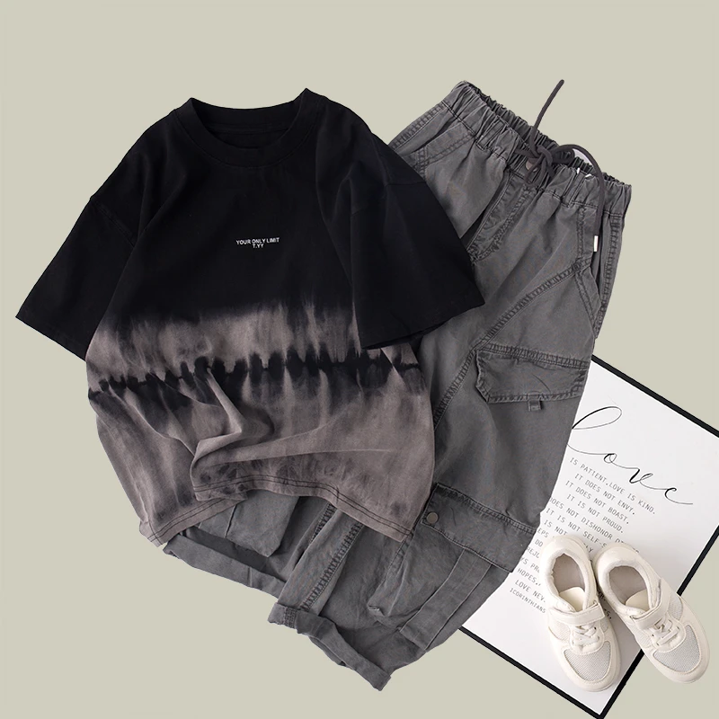 吴小越w1219男童夏款短袖圆领渐变色吊染韩版棉t恤中大童儿童上衣