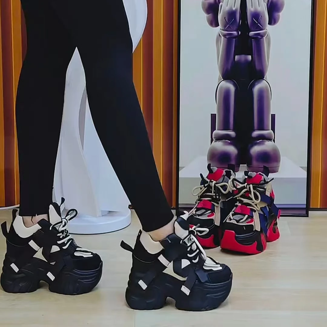 欧洲站11cm厚底老爹鞋女2024新款秋冬百搭炸街时尚加绒休闲运动鞋