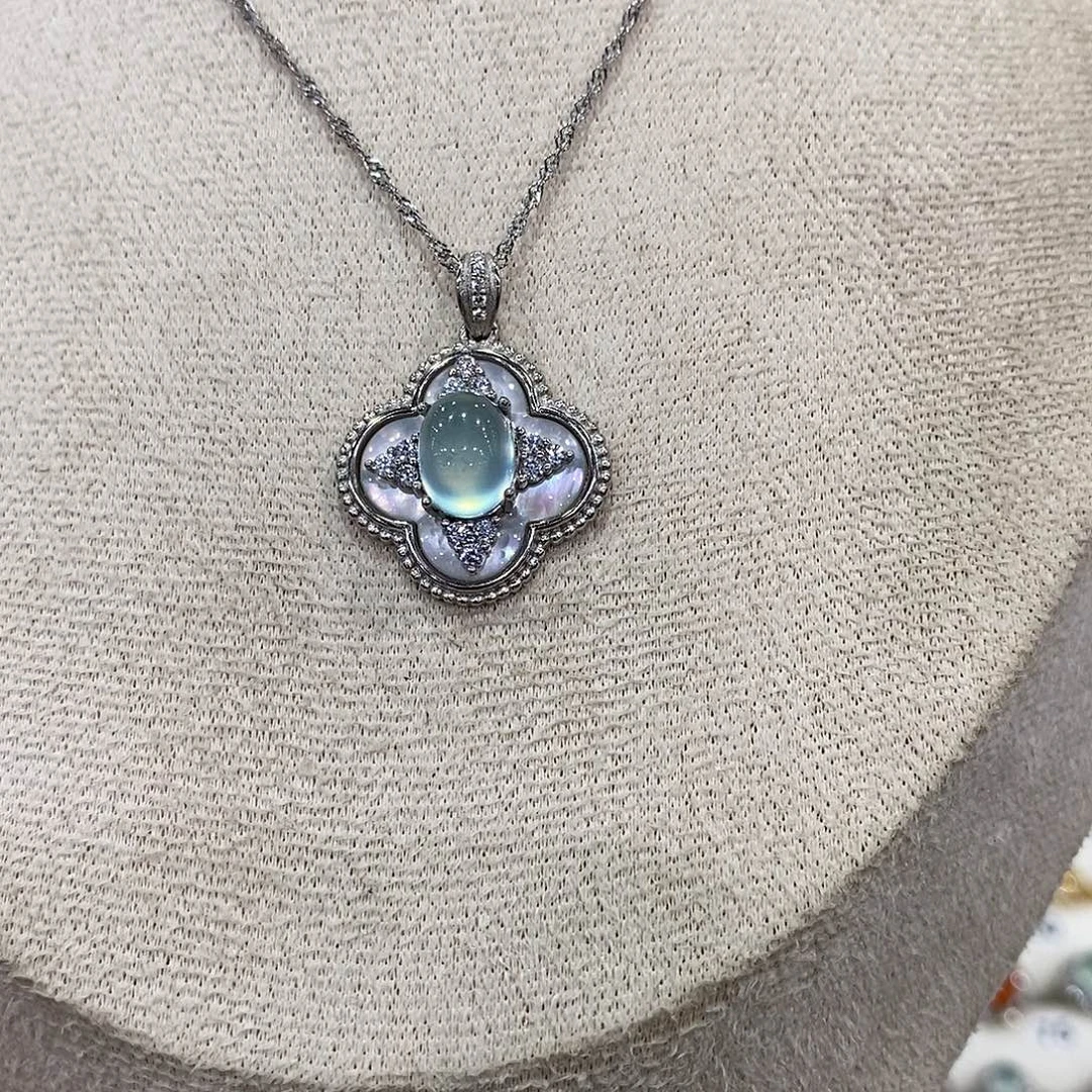 蛇纹石玉银S925镶嵌颈饰