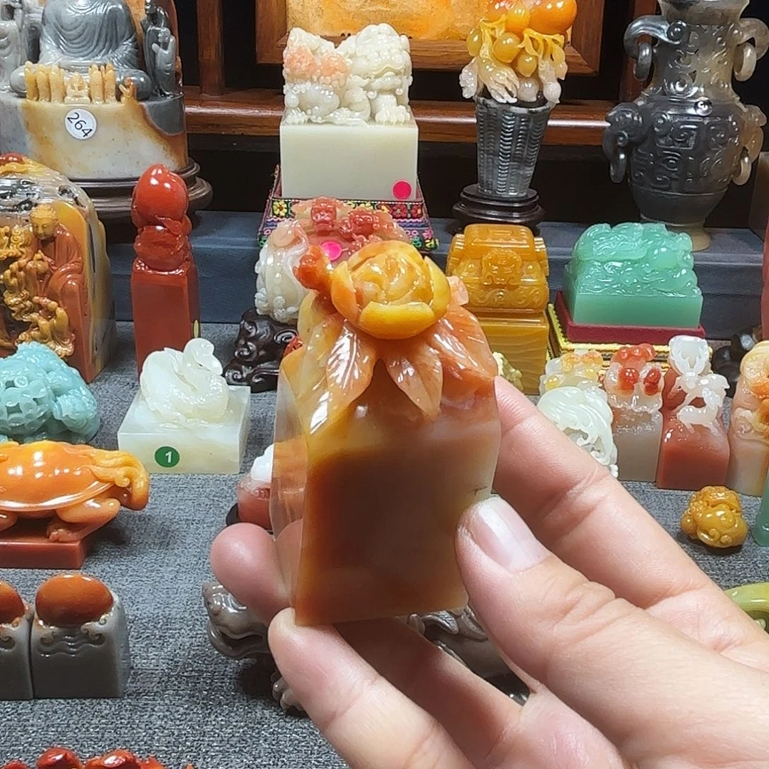 印石寿山石牡丹花