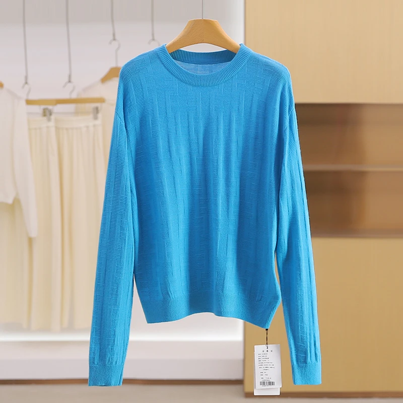 【伍莎-自营】时尚修身短款圆领毛衣上衣#PYX45M025