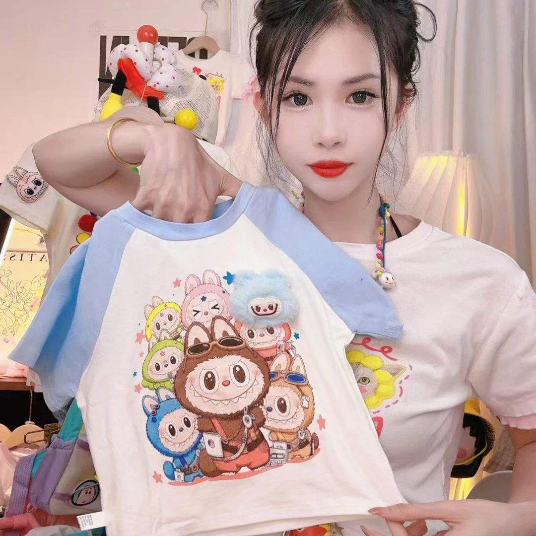 （亲子款）2025新款休闲风夏季短袖立体拉布布卡通T恤印花圆领上衣