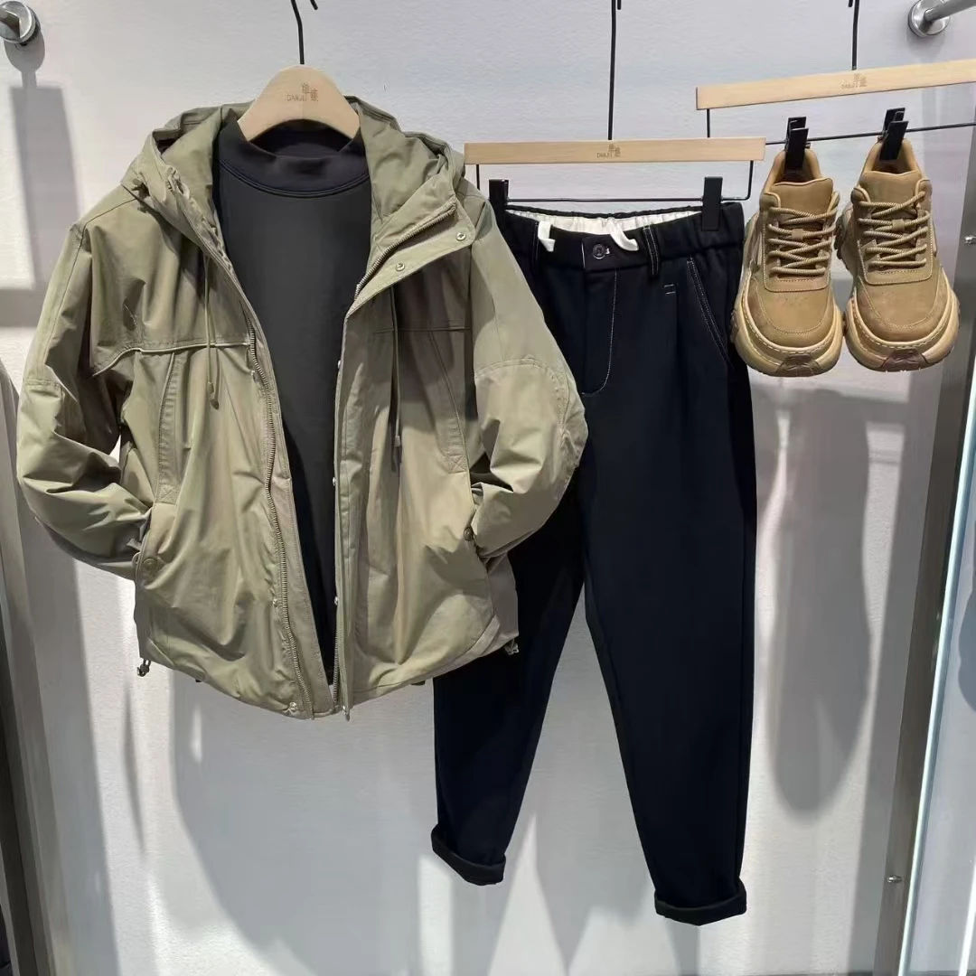 连帽收口袖纯色羽绒服男装男款户外加绒防风男士保暖防水运动