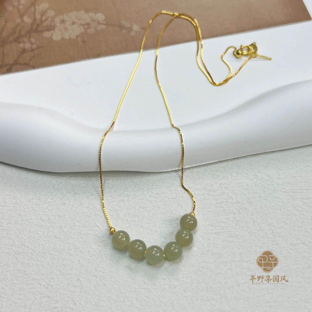 BYJ【笑脸】青海料高冰晴水绿和田玉6mm微笑项链锁骨链圆珠气质百搭