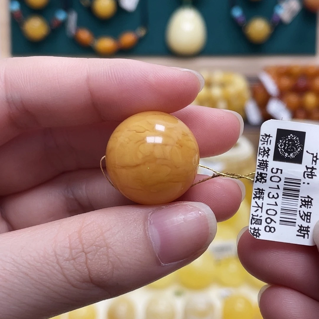 蜜蜡未镶嵌珠宝奇石20.4mm妖花圆珠 瑕