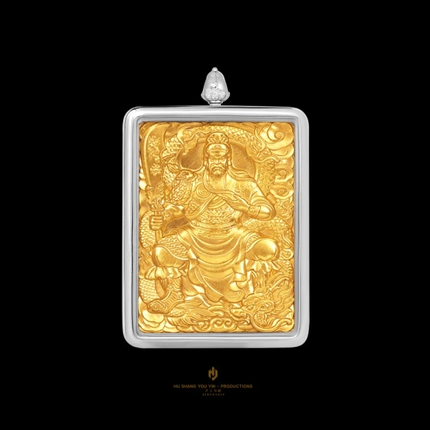 吊坠925银 【关公】沪上有银原创设计方牌浮雕双面男士项链