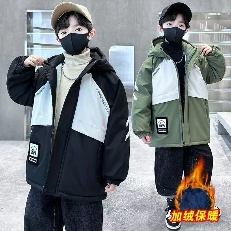 F00554男童秋冬加绒加厚棉衣外套2025年儿童中大童帅气派克服童装